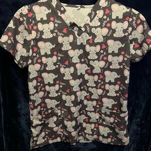 Gray Elephant Print Scrub Top